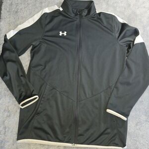 Under Armour Mens Track Jacket Full Zip Gray White Athletic Warm Up RN 96510